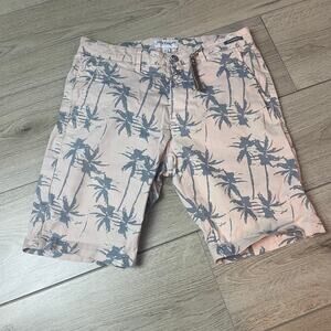 Denim and Flower Pink Palm Tree Beach Short cotton Mens 29